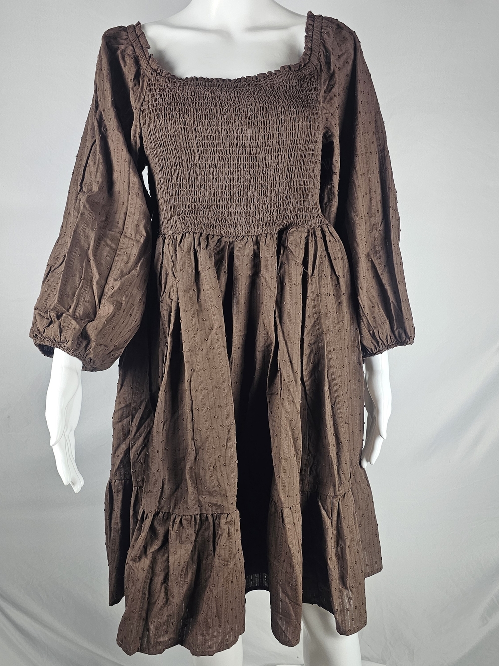 torrid Brown Long Sleeve Smocked Bodice Midi Dress - Picture 1 of 3